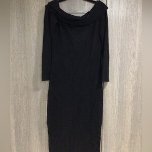 Classic Black Long-Sleeve Off-Shoulder Midi Dress